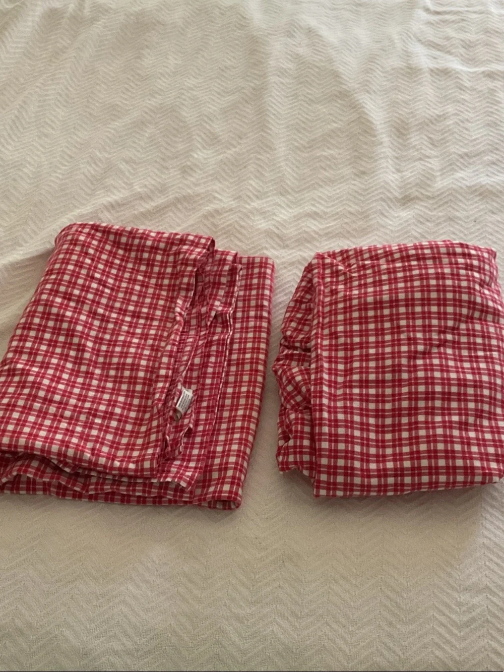 Pottery Barn Kids Red and White Plaid Cotton Twin sheets flat fitted - Picture 1 of 5